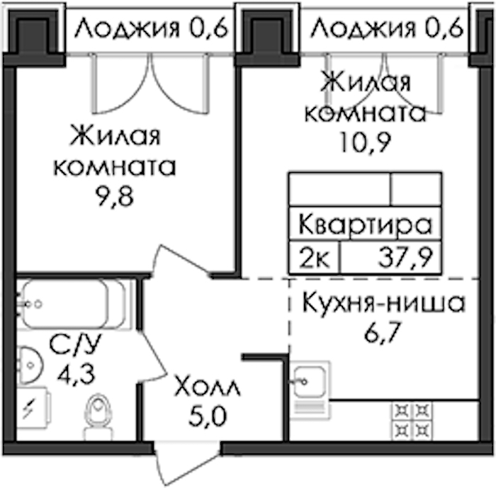 1-комнатная квартира 37.9 м², 8/9 эт., ЖК «Лермонтовский 54»